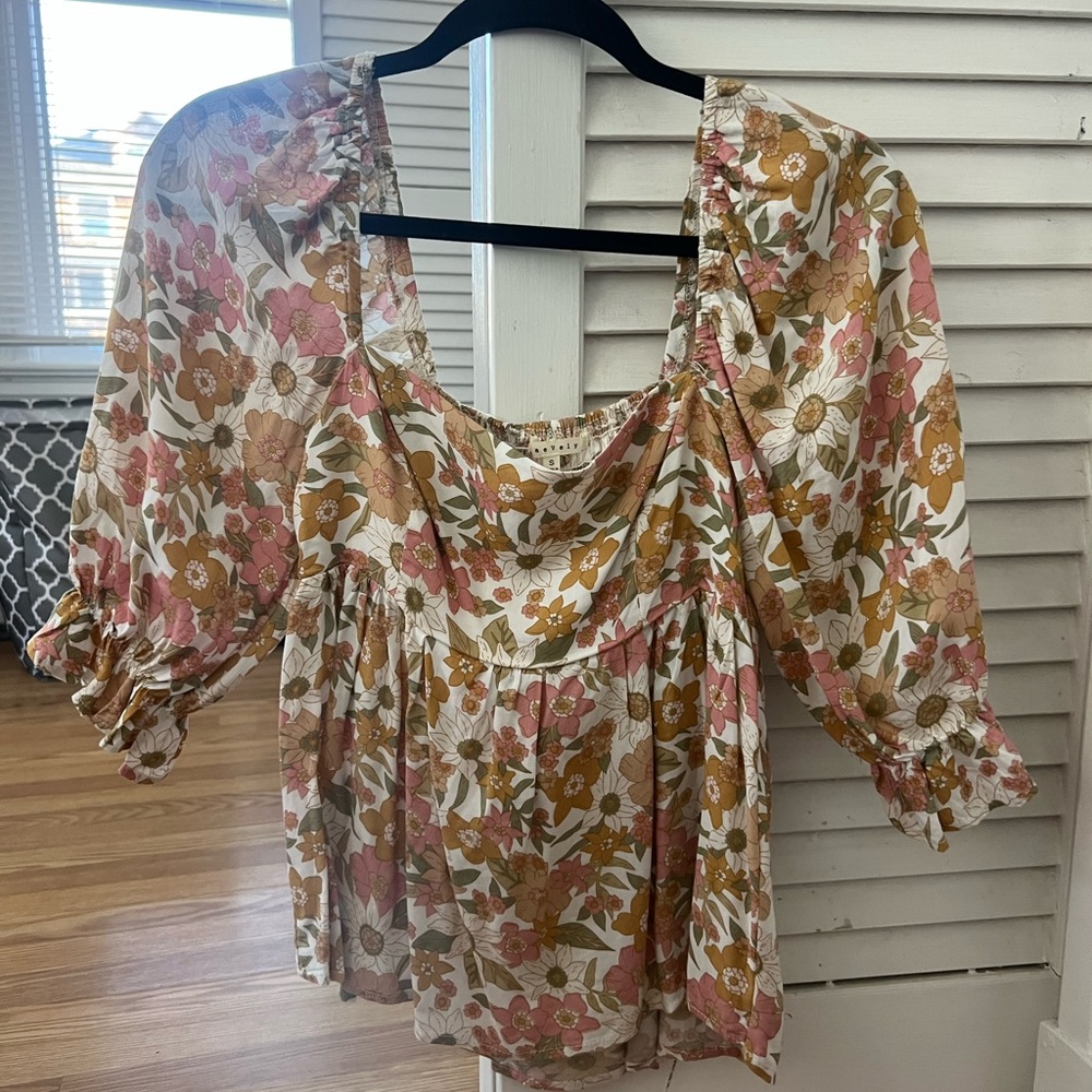Smocked Floral Peasant Top